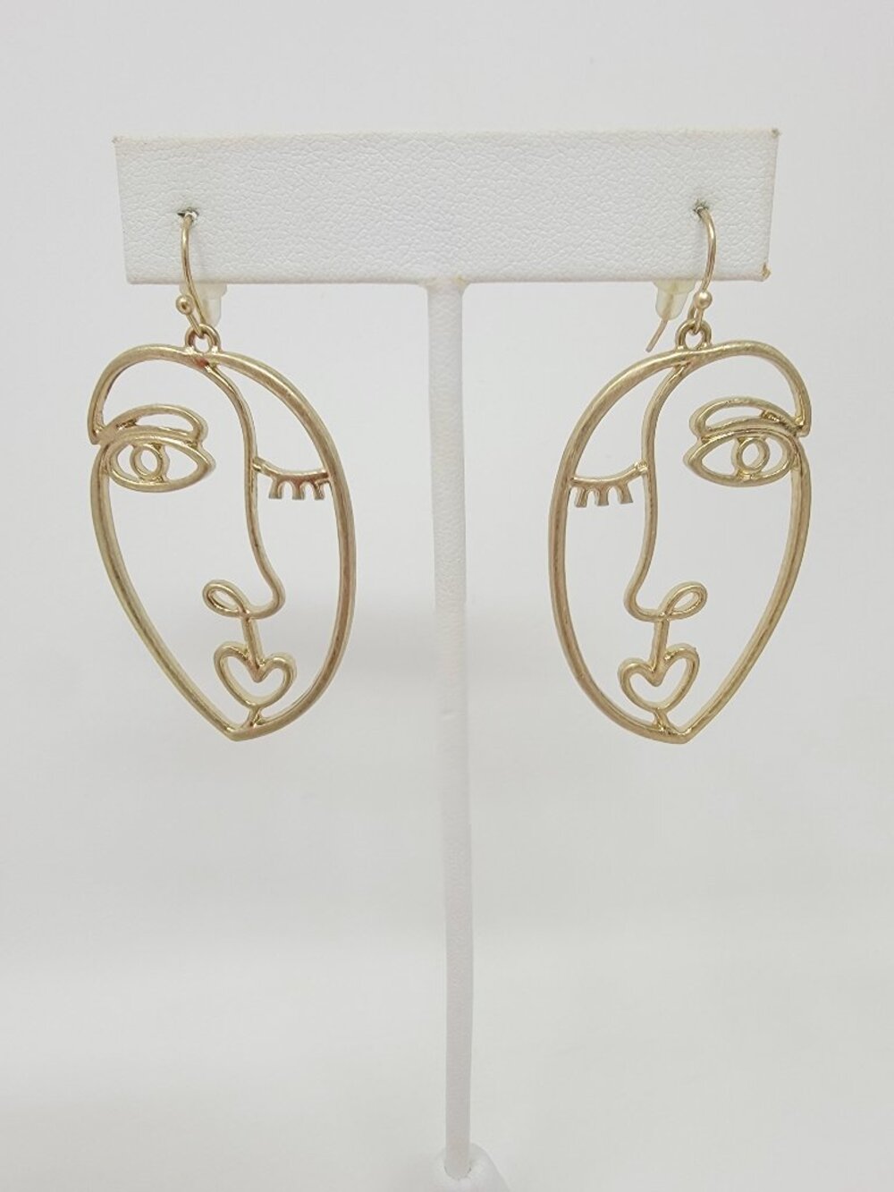 Abstract Face Outline Dangle Earrings Gold Tone Earrings